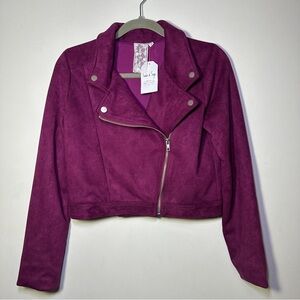Sadie & Sage Cropped Faux Suede Moto Asymmetric Jacket Size Small NWT Biker